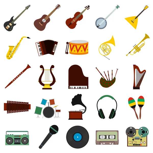 Conjunto de iconos planos de música — Vector de stock