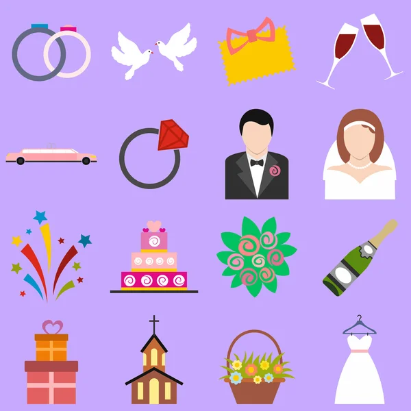 Conjunto de iconos planos de boda — Archivo Imágenes Vectoriales