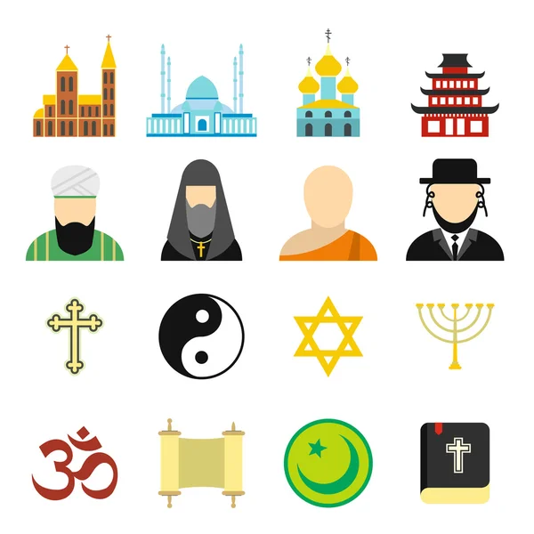 Religion plat icônes ensemble — Image vectorielle
