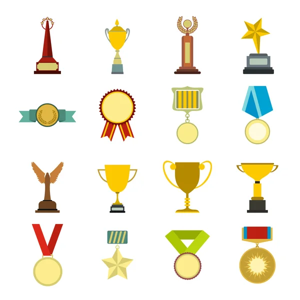 Troféu e premiações conjunto de ícones planos — Vetor de Stock