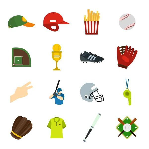 Béisbol iconos planos — Vector de stock