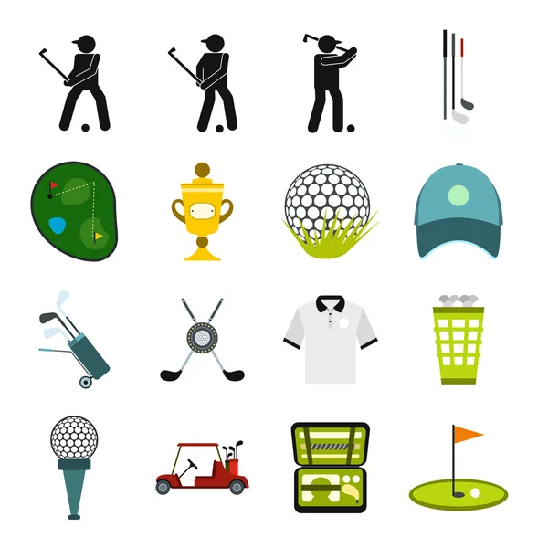 Conjunto de ícones planos de golfe — Vetor de Stock