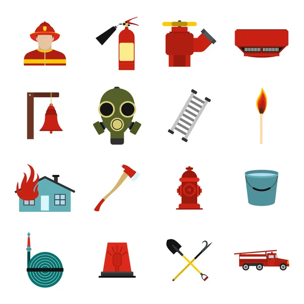 Conjunto de iconos planos bombero — Vector de stock