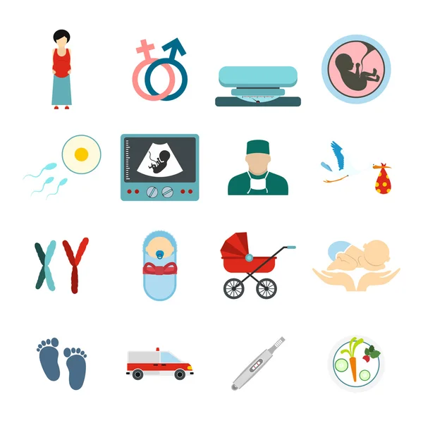 Set di icone piatte per gravidanza — Vettoriale Stock