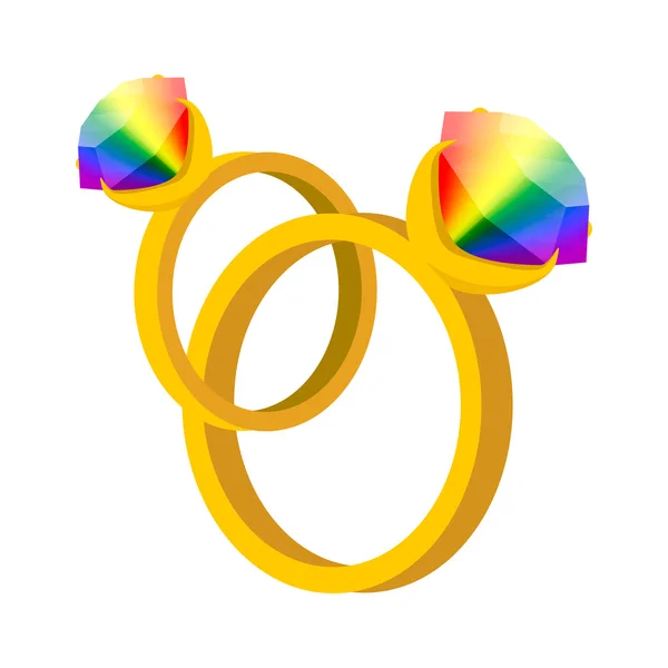 Un par de anillos con diamantes arco iris icono de dibujos animados — Vector de stock