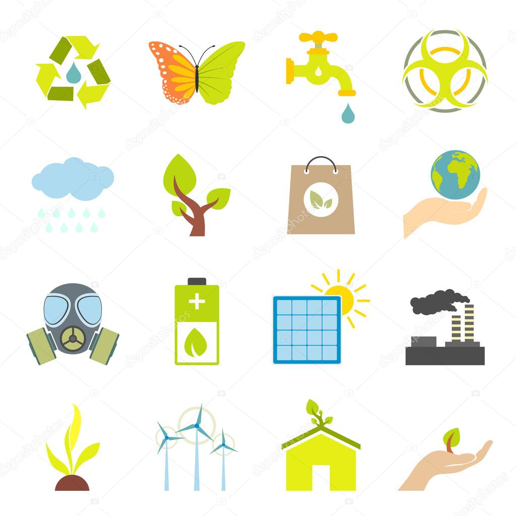 Universal ecology flat icons set