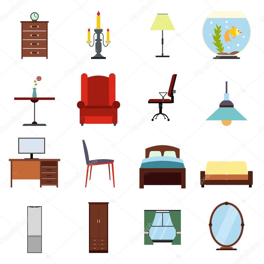 Furniture flat icons set