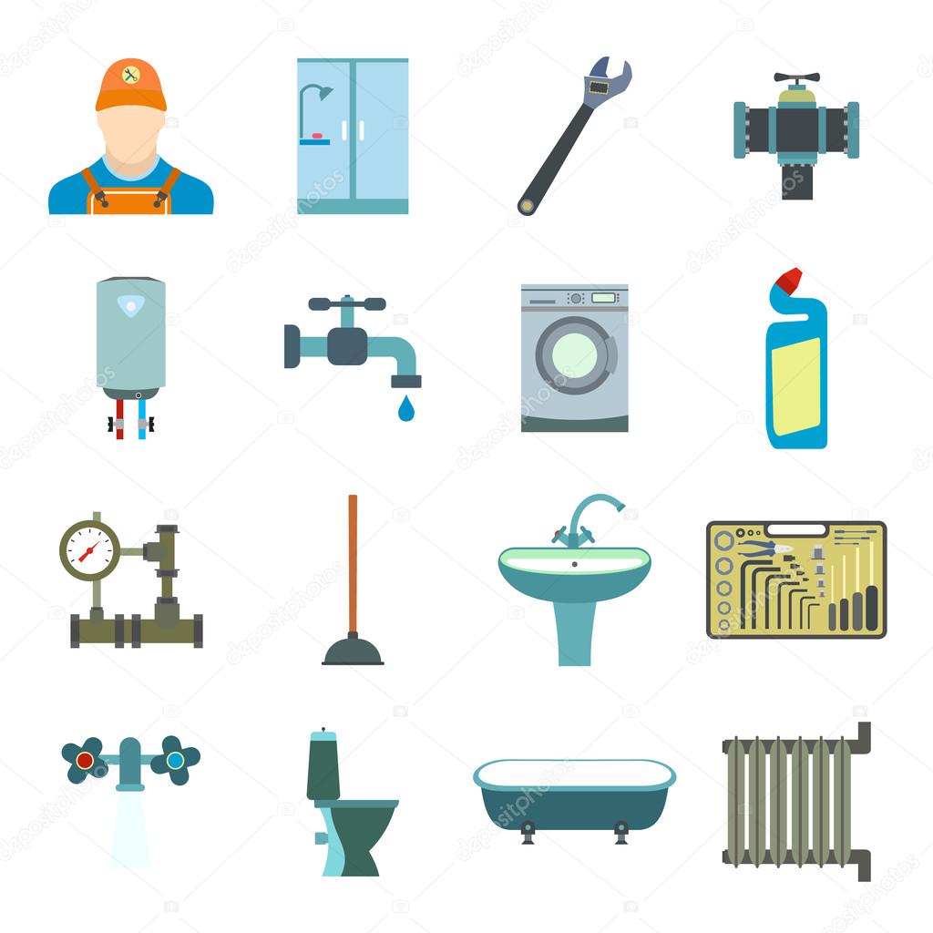 Sanitary engineering flat icons