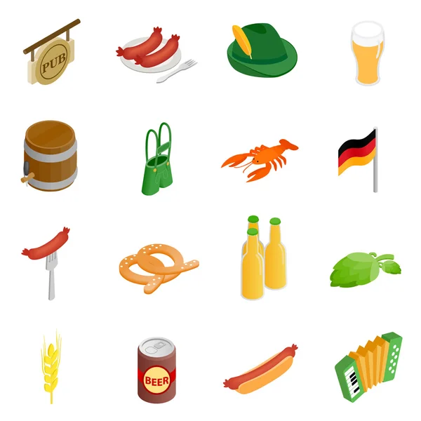 Oktoberfest partij isometrische 3D-pictogrammen — Stockvector