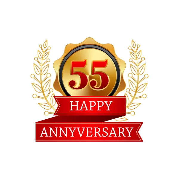 55 years anniversary golden label with ribbons — Stock Vector