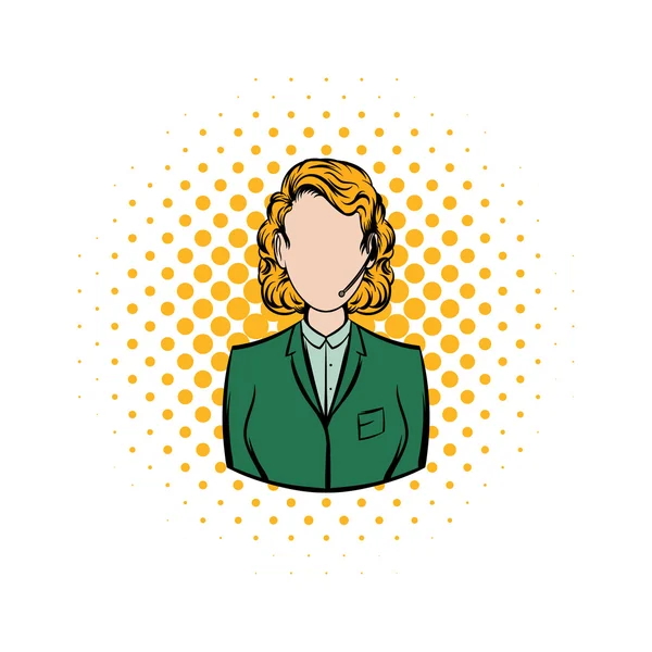 Mujer en una chaqueta verde con ícono de cómic de auriculares — Vector de stock