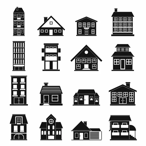 Casas negro iconos simples conjunto — Vector de stock