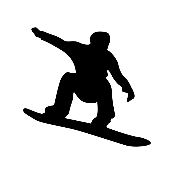 Silueta negra snowboarder — Vector de stock