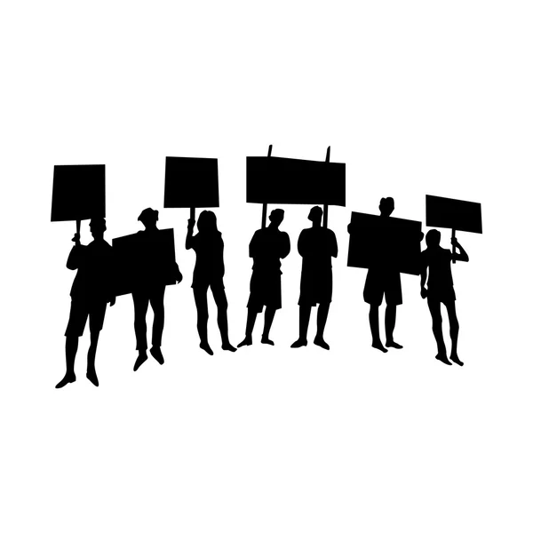 Animando o protestando siluetas de multitud — Archivo Imágenes Vectoriales