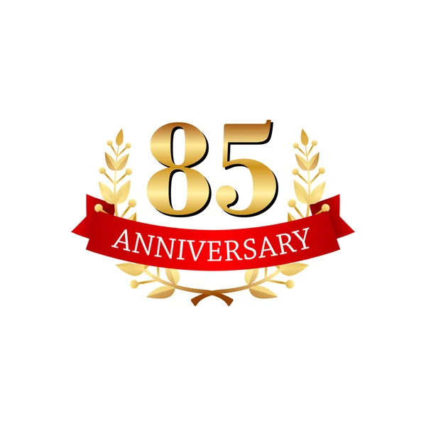 85 years anniversary golden label with ribbons — Stock Vector