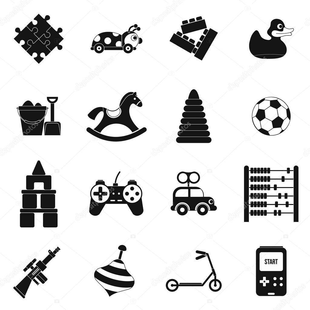 Toys black simple icons set