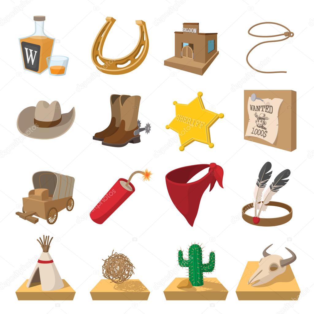 Wild west cowboy cartoon icons