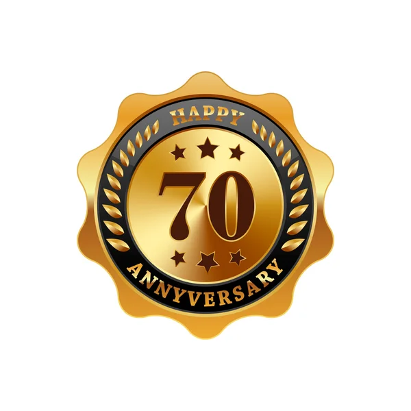 70 años aniversario etiqueta de oro — Vector de stock