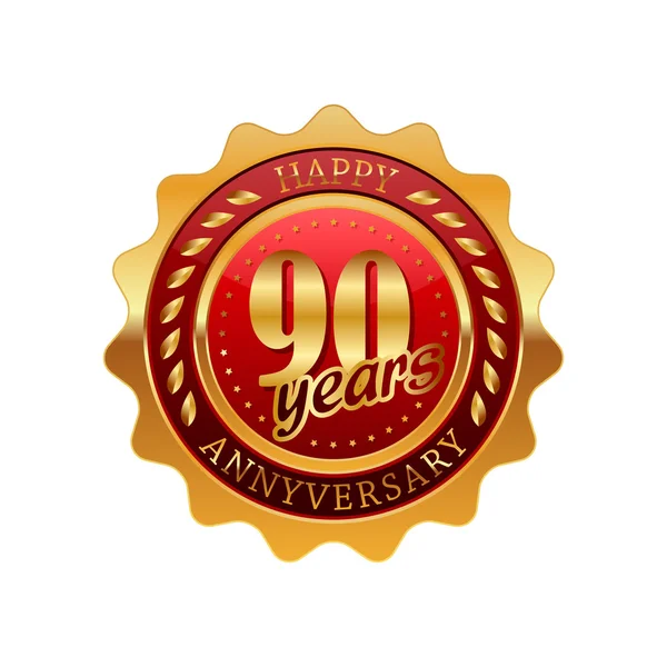 90 jaar jubileum gouden etiket — Stockvector