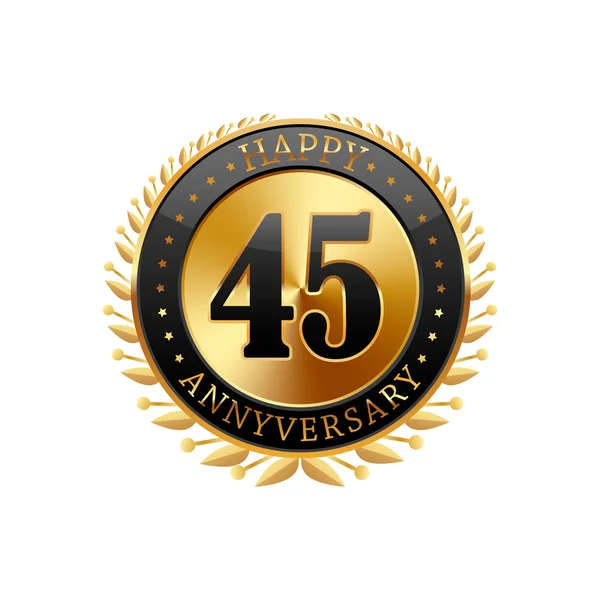 45 años aniversario etiqueta de oro — Vector de stock