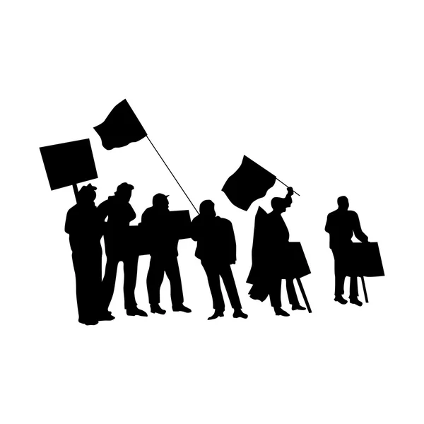 Animando o protestando siluetas de multitud — Archivo Imágenes Vectoriales