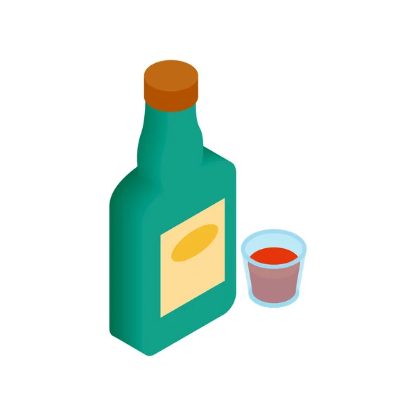 Een fles alcohol en een glas isometrische 3d pictogram — Stockvector