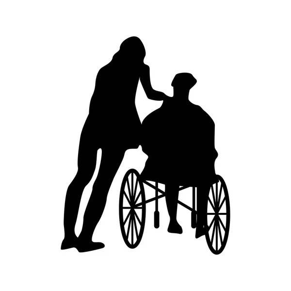 Muž nebo žena ve vozíku silueta — Stockový vektor