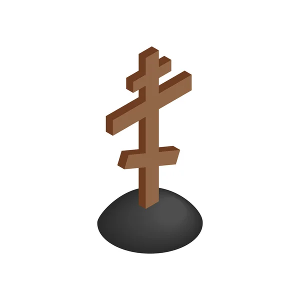 Houten kruis grafsteen isometrische 3d pictogram — Stockvector