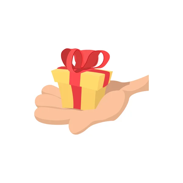Main avec icône de dessin animé cadeau — Image vectorielle
