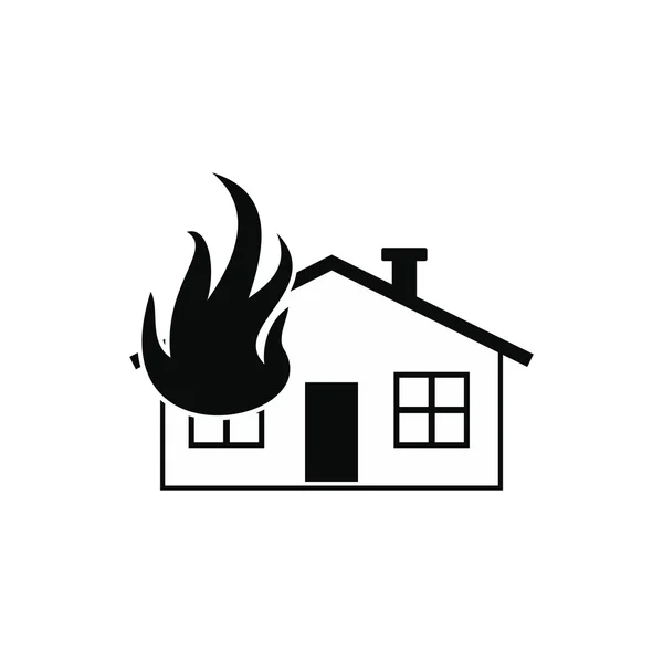 Casa em fogo ícone simples preto —  Vetores de Stock