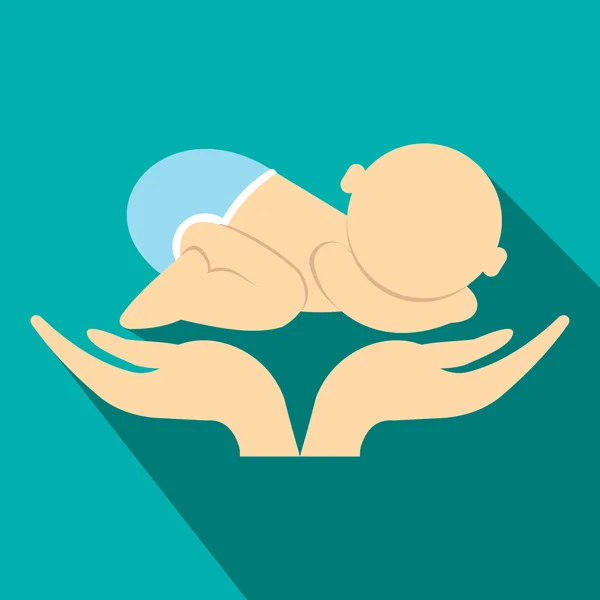 Pequeño bebé en las manos madre icono plano — Archivo Imágenes Vectoriales