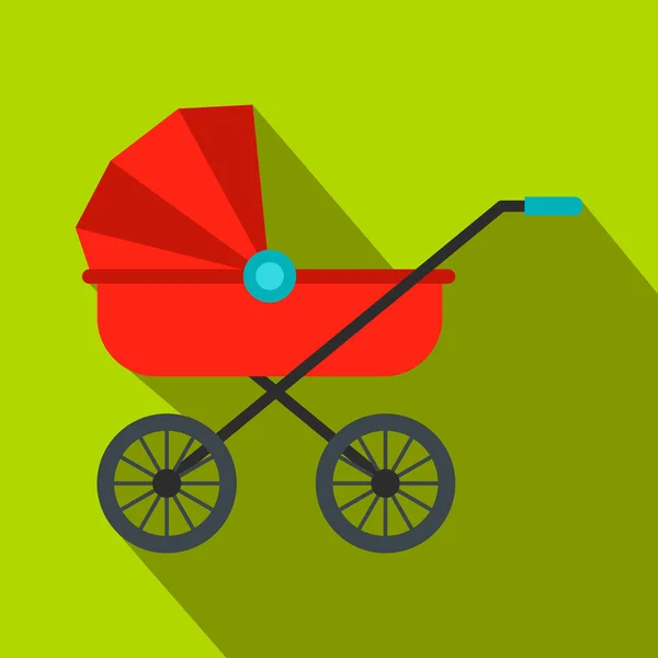 Carruaje de bebé rojo icono plano — Vector de stock