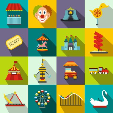 Amusement park flat icons set clipart