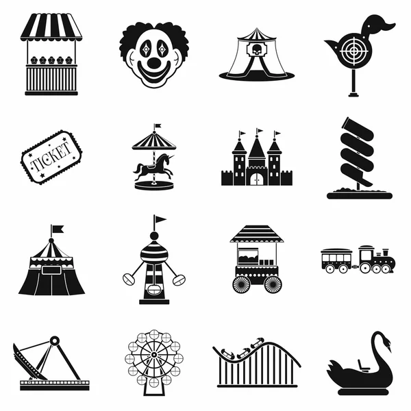 Parque de atracciones negro iconos simples conjunto — Vector de stock