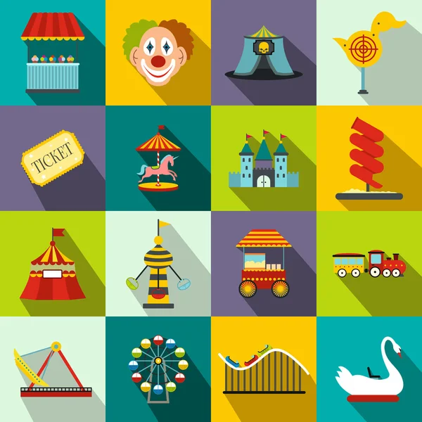 Amusement Park platte Icons Set — Stockvector