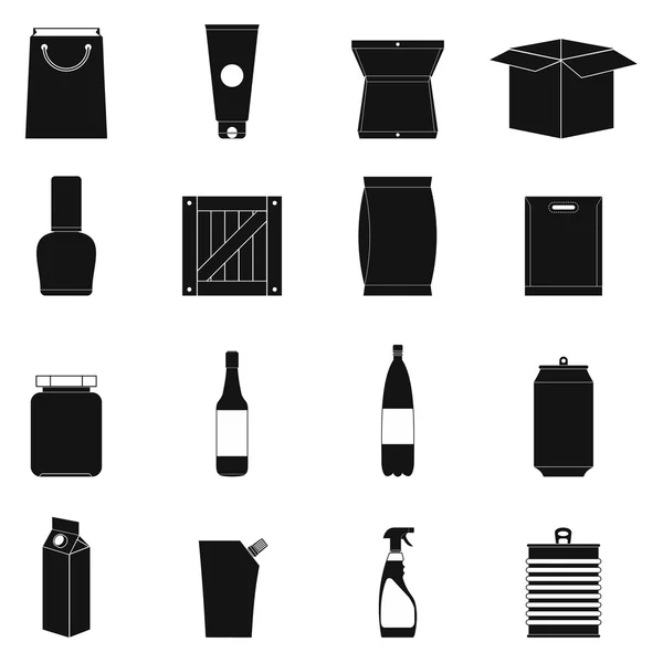 Packaging black simple icons set — Stock Vector