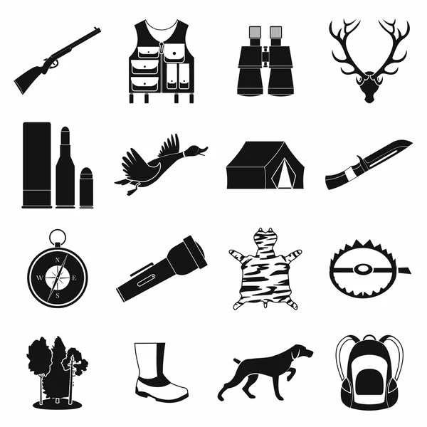 Caza negro iconos simples — Vector de stock