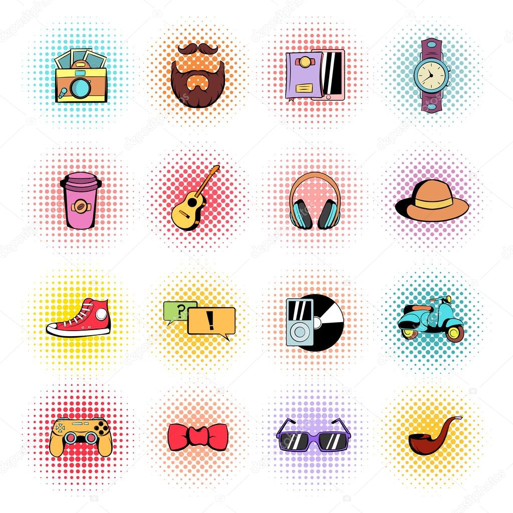 Hipster style comics icons set