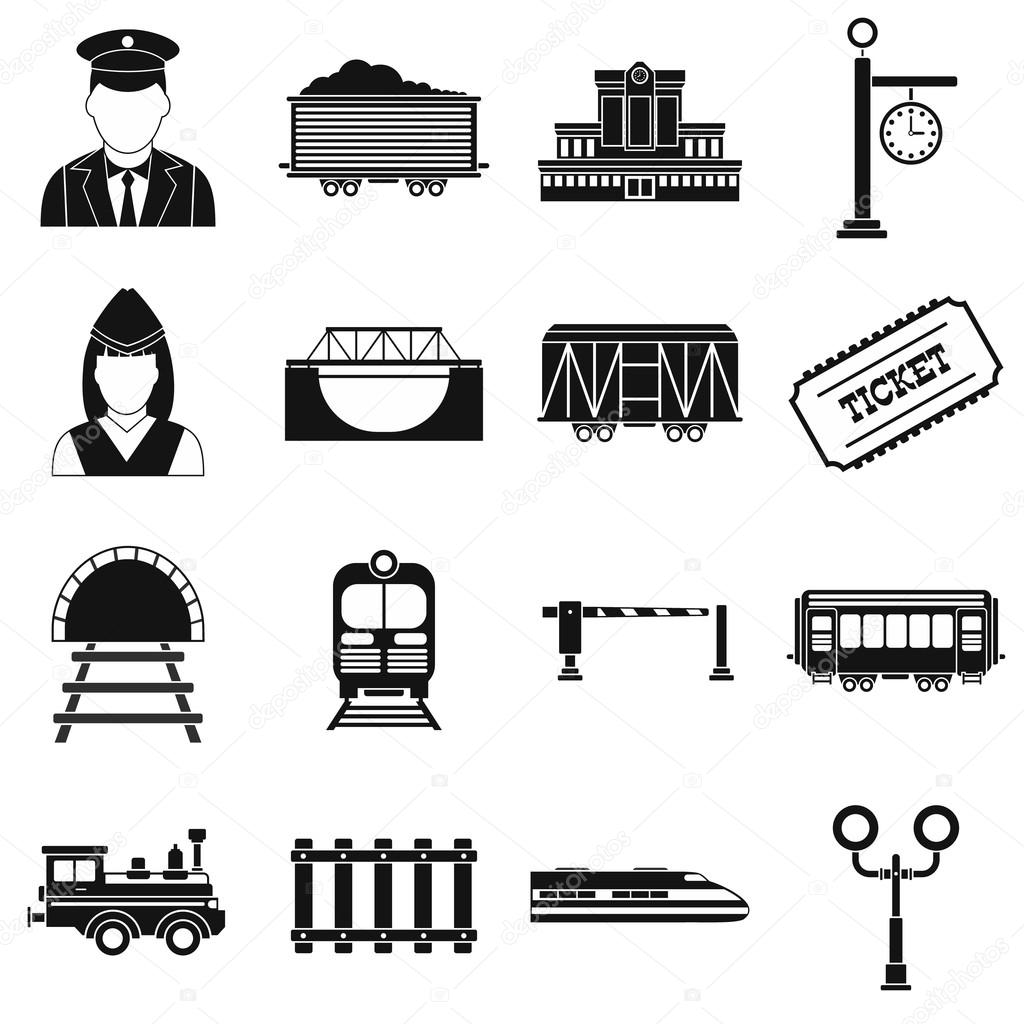 Railroad black simple icons set
