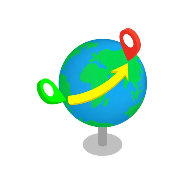 Vlucht rond de wereld 3d isometrische pictogram — Stockvector