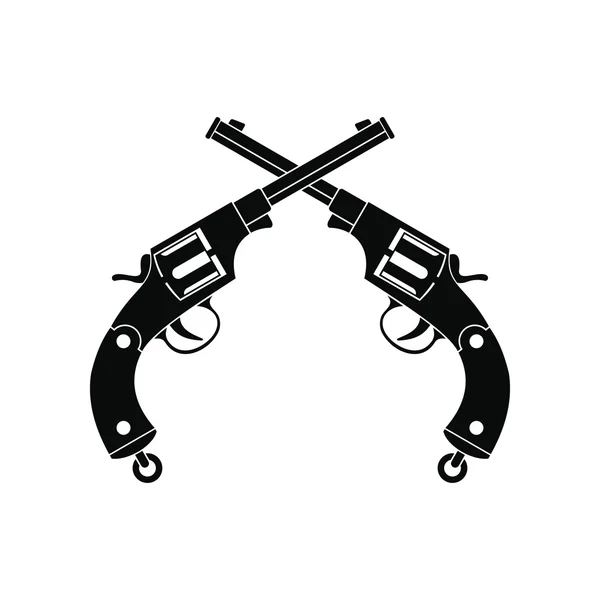 Crossed revolvers black icon — Stock Vector