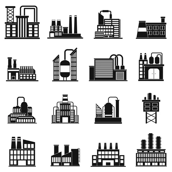 Przemysłowy budynek fabryki prostych ikon — Wektor stockowy