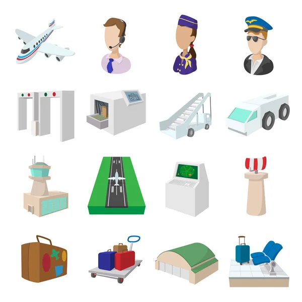 Aeropuerto iconos de dibujos animados — Vector de stock