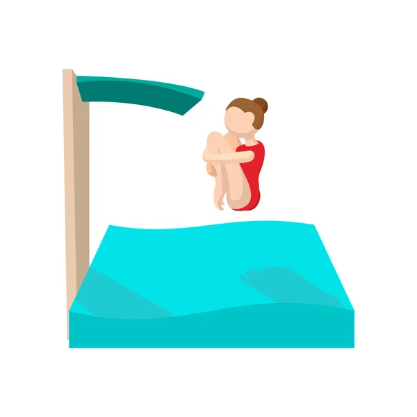 Buceo femenino en una piscina icono de dibujos animados — Vector de stock