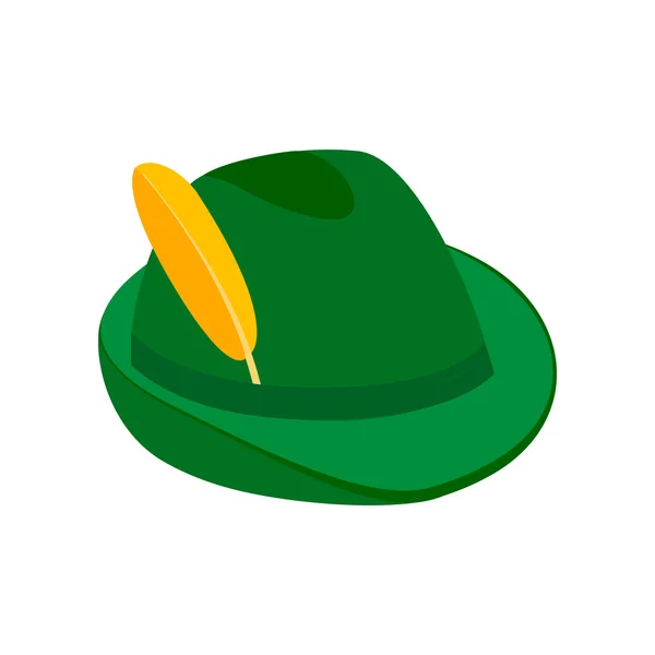 Chapéu verde com um ícone 3d isométrico pena —  Vetores de Stock