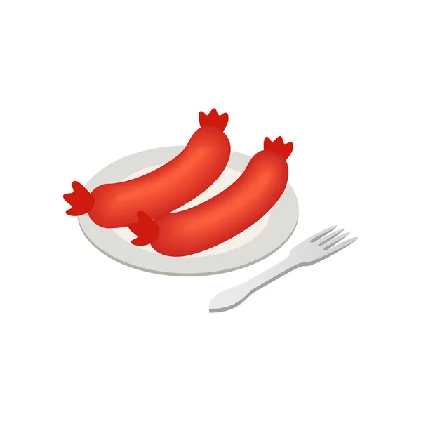 Sausages on a plate isometric 3d icon — Stock Vector