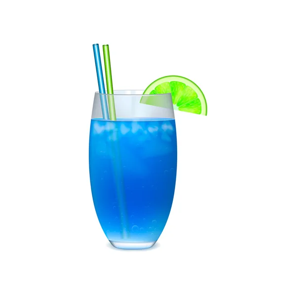 Blauer Cocktail mit Limettenscheibe — Stockvektor