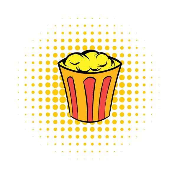 Popcorn im gestreiften Eimer Comics-Ikone — Stockvektor