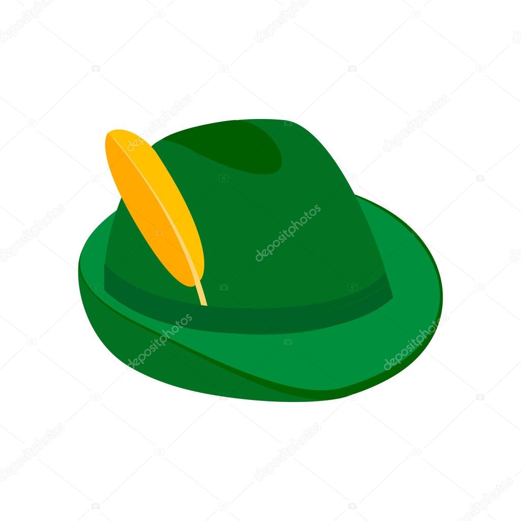 Green hat with a feather isometric 3d icon
