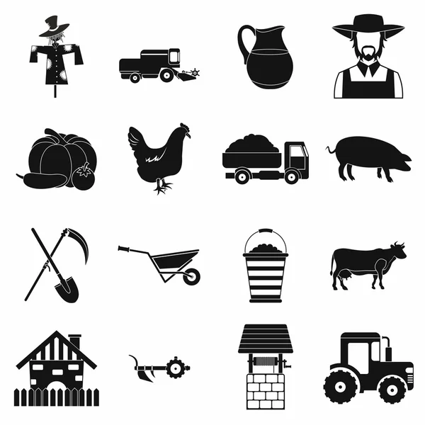 Farm nero semplice set di icone — Vettoriale Stock